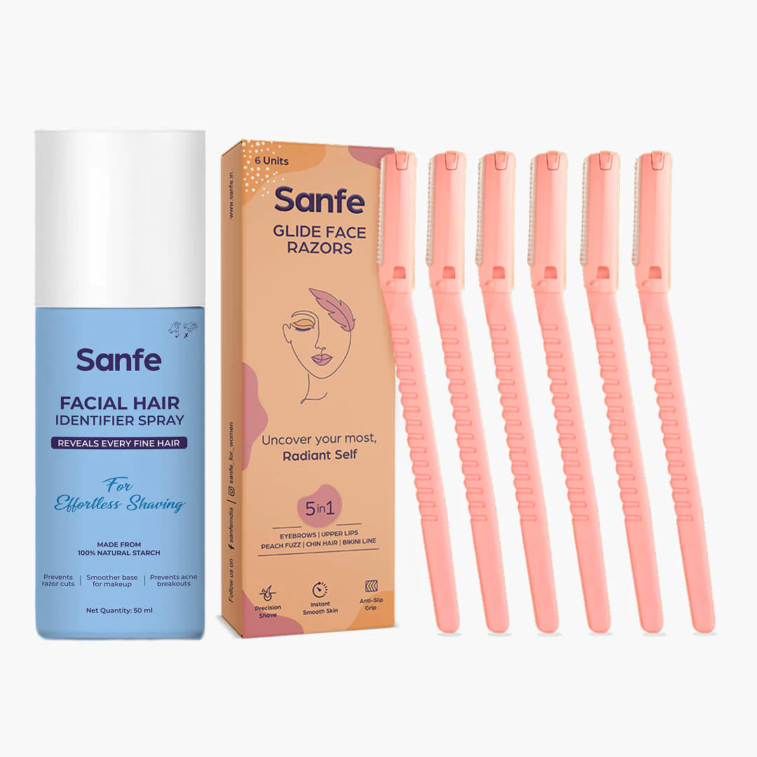 Sanfe Facial Hair Removal Combo | Hair Identifier Spray + Glide Face Razor