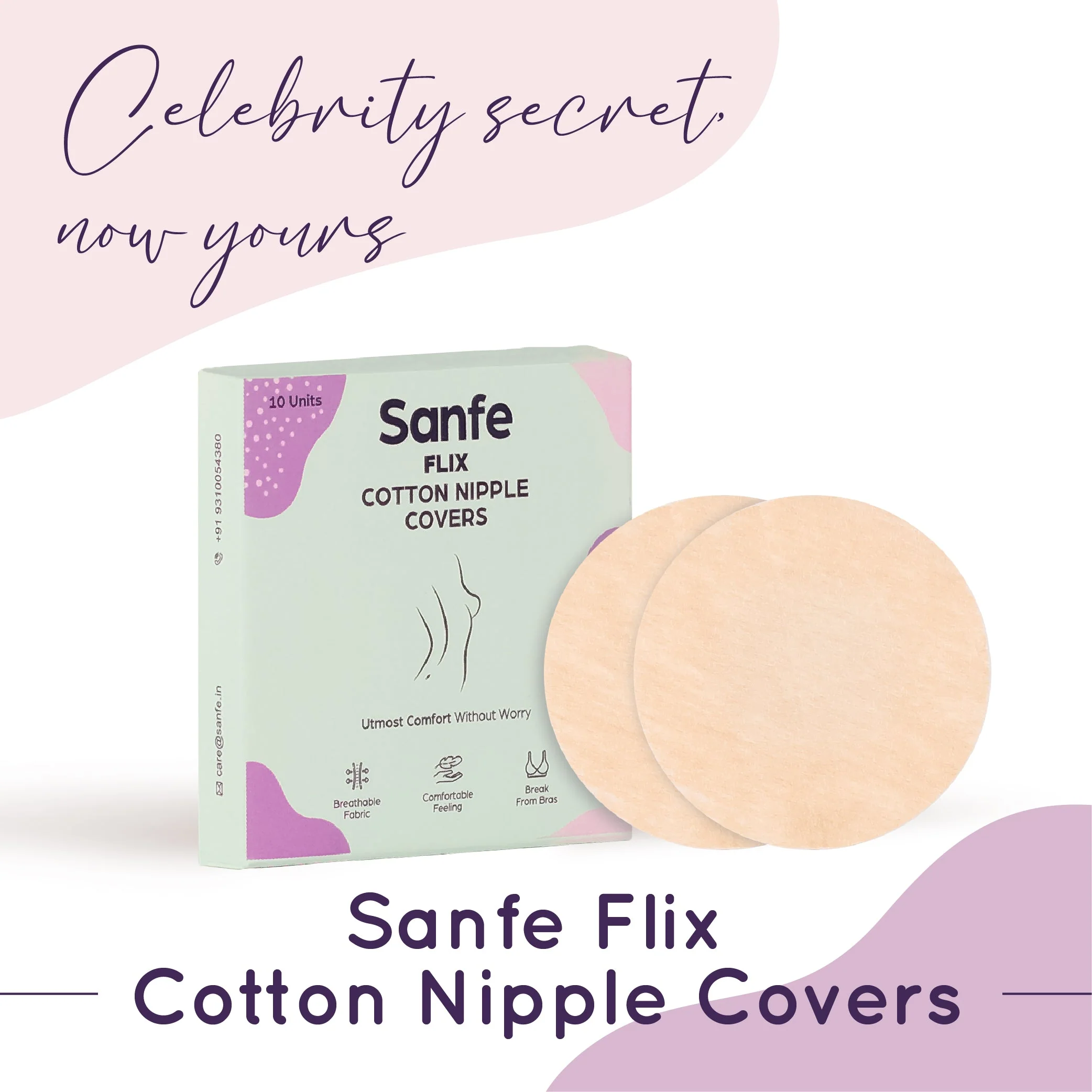 Sanfe Flix Cotton Nipple Covers | 10 Breathable Nipple Pasties | No Show Bra For Women, Skin Friendly Adhesive, disposable - Image 2