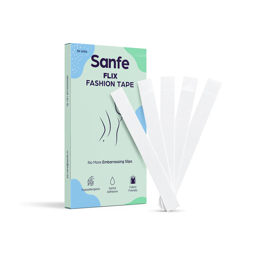 Sanfe Flix Fashion Tape | Fabric Tape & Body Tape | 36 piece Double sided fashion tape, Backless support, Fabric friendly Adhesive - Image 2