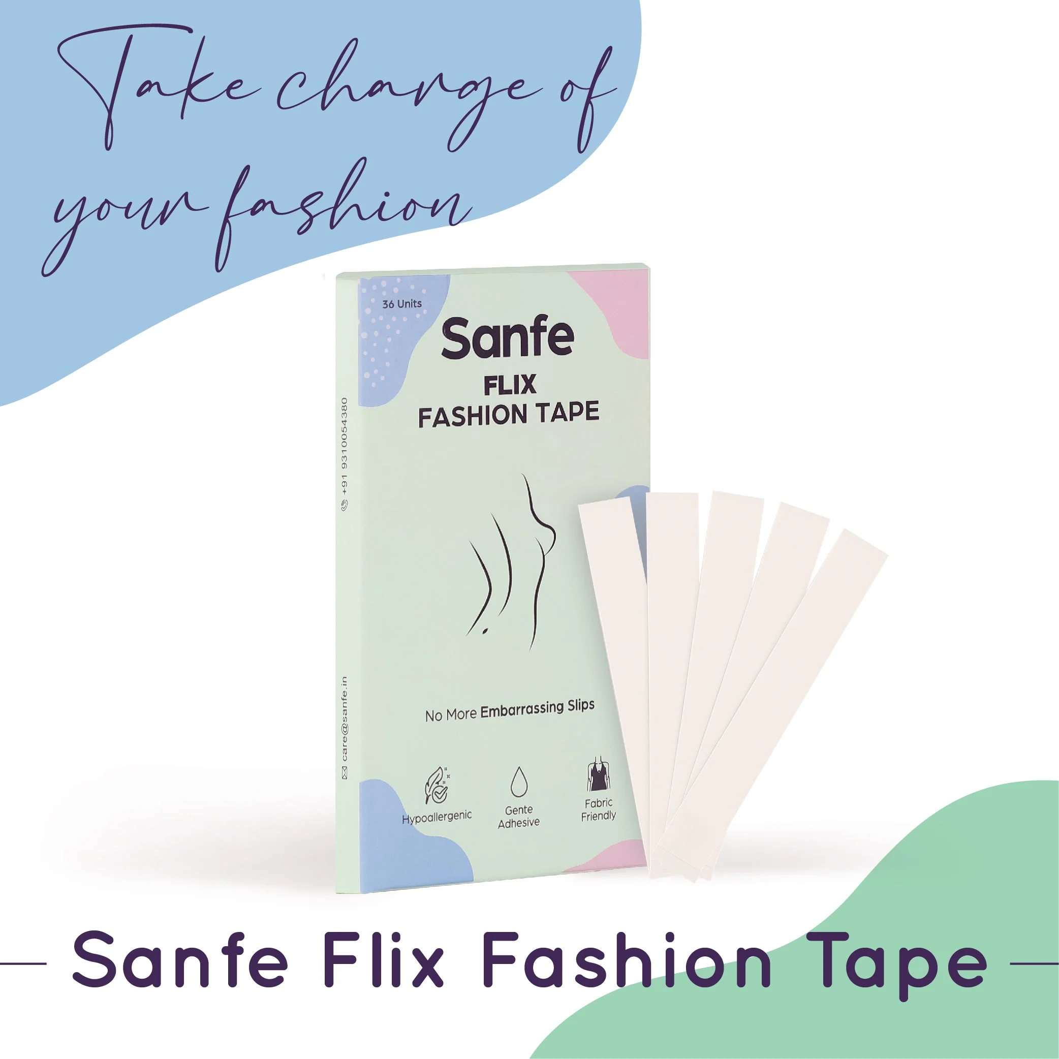 Sanfe Flix Fashion Tape | Fabric Tape & Body Tape | 36 piece Double sided fashion tape, Backless support, Fabric friendly Adhesive - Image 3