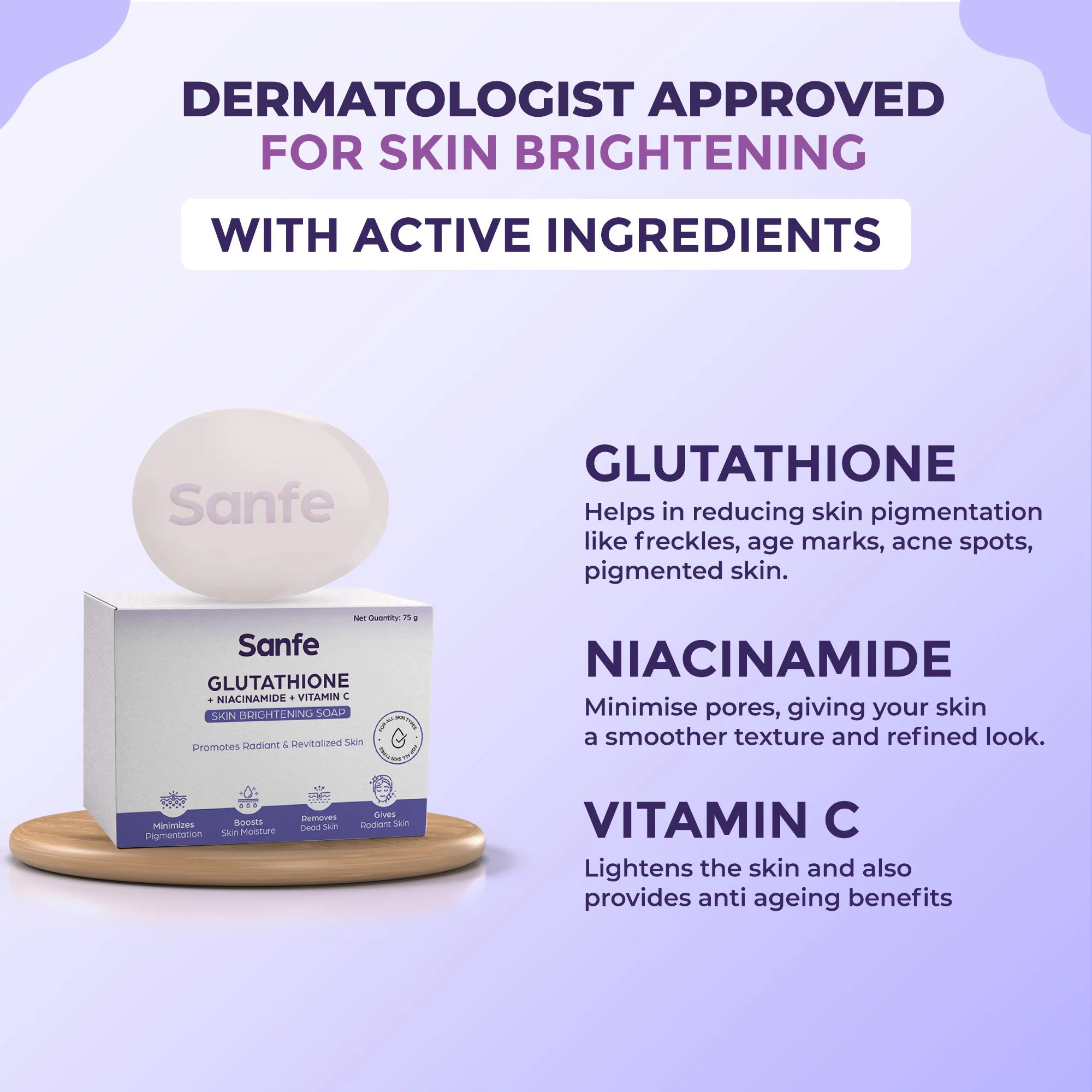 Sanfe Glutathione + Niacinamide + Vitamin C Brightening Soap 75gm (Pack of 3) - Image 4