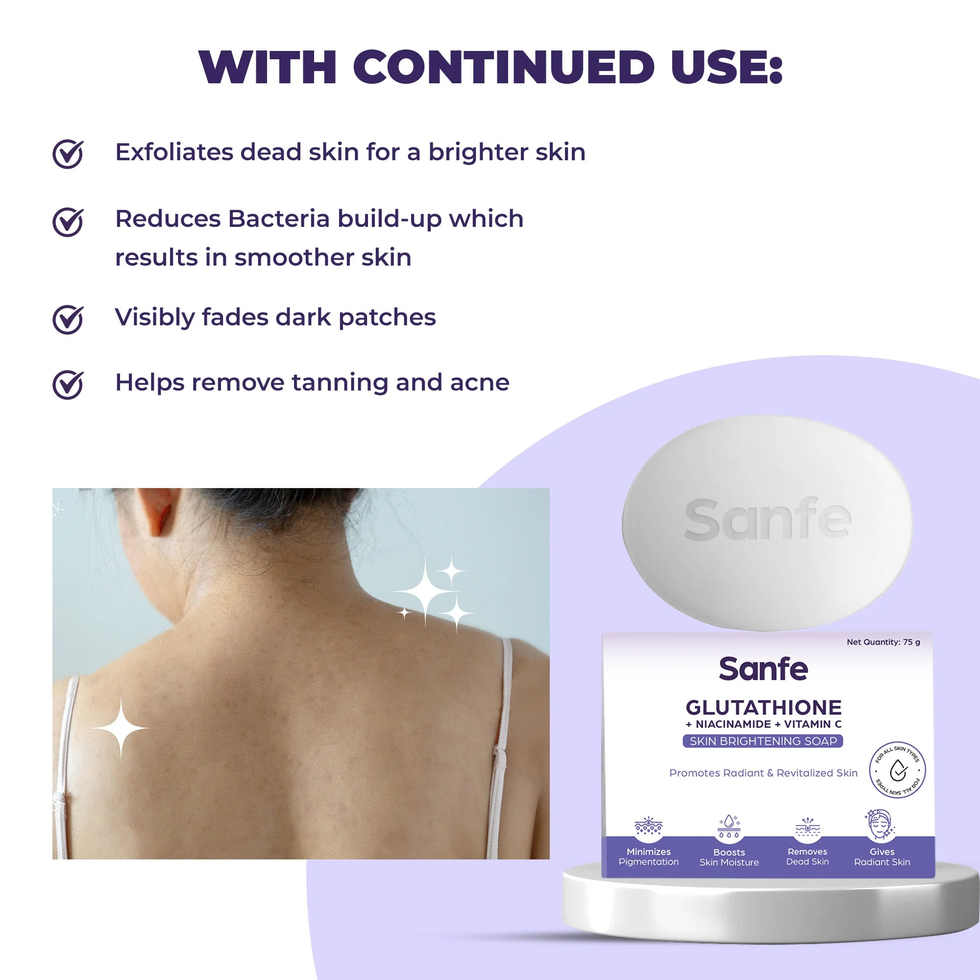 Sanfe Glutathione + Niacinamide + Vitamin C Brightening Soap 75gm (Pack of 3) - Image 5