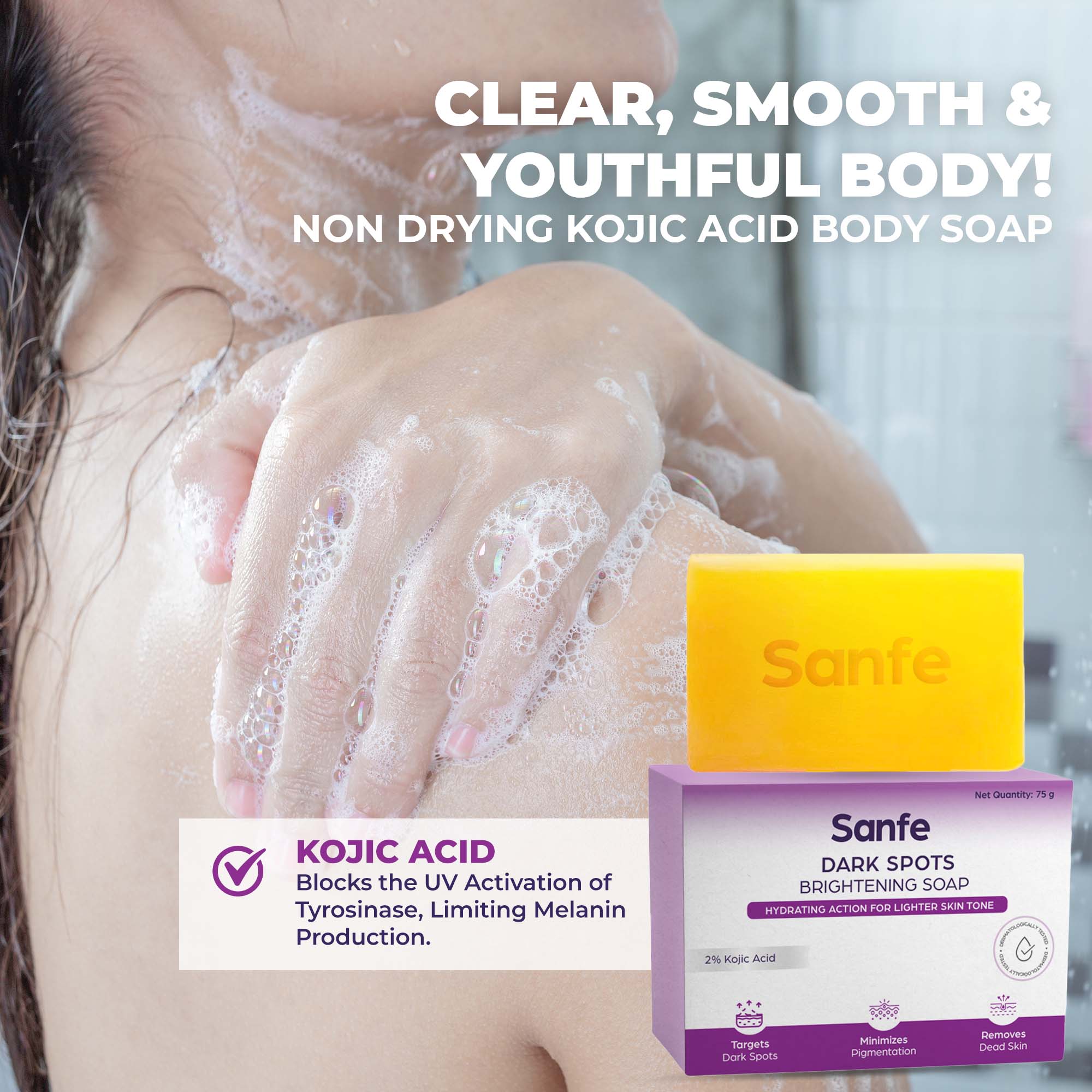 Sanfe Kojic Acid Soap for Dark Spots & Pigmentation - Pack of 3 - Image 5