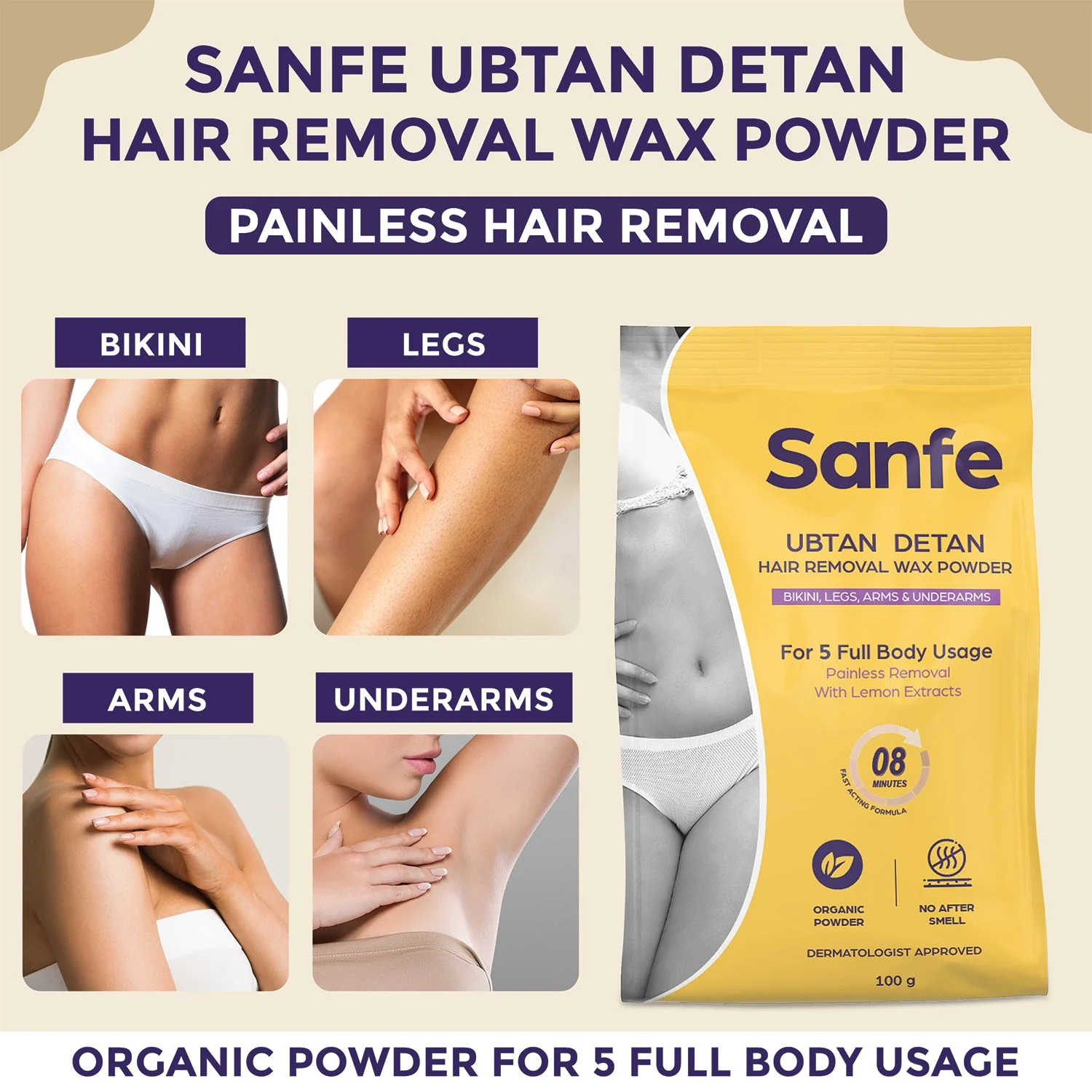 Sanfe Ubtan Detan Hair Removal Wax Powder (Pack of 3) - Image 3