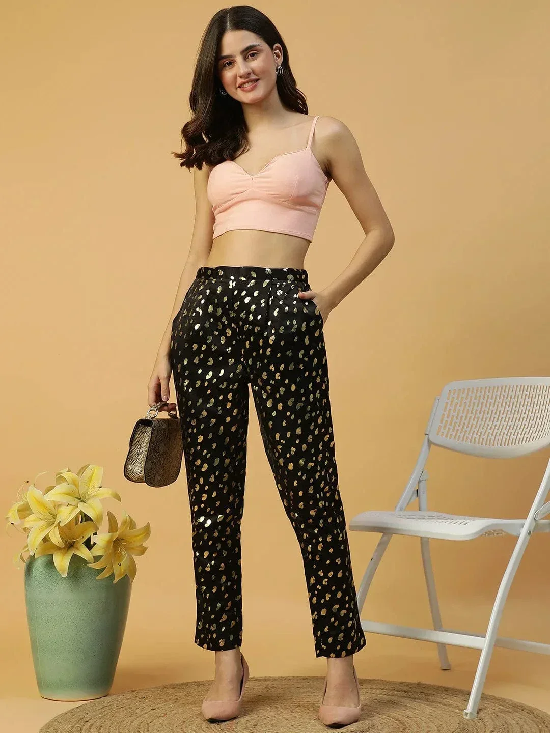 Sanguine Black Foil Print Elasticated Women Pant - Image 2