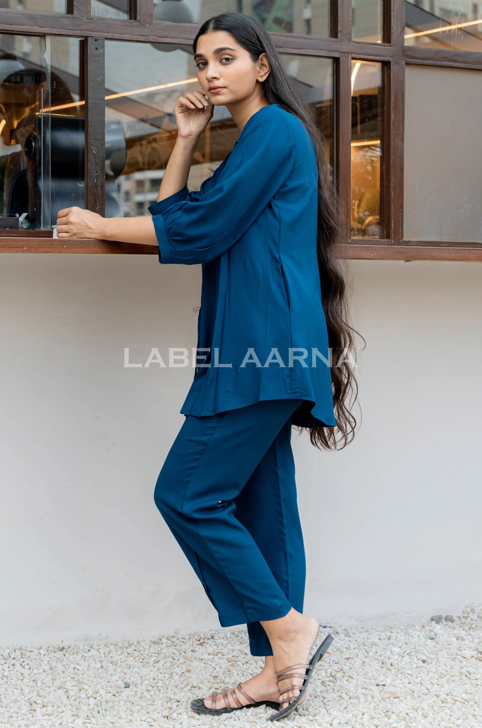 Sapphire Blue Pleated Viscose Rayon Co-Ord Set - Image 6