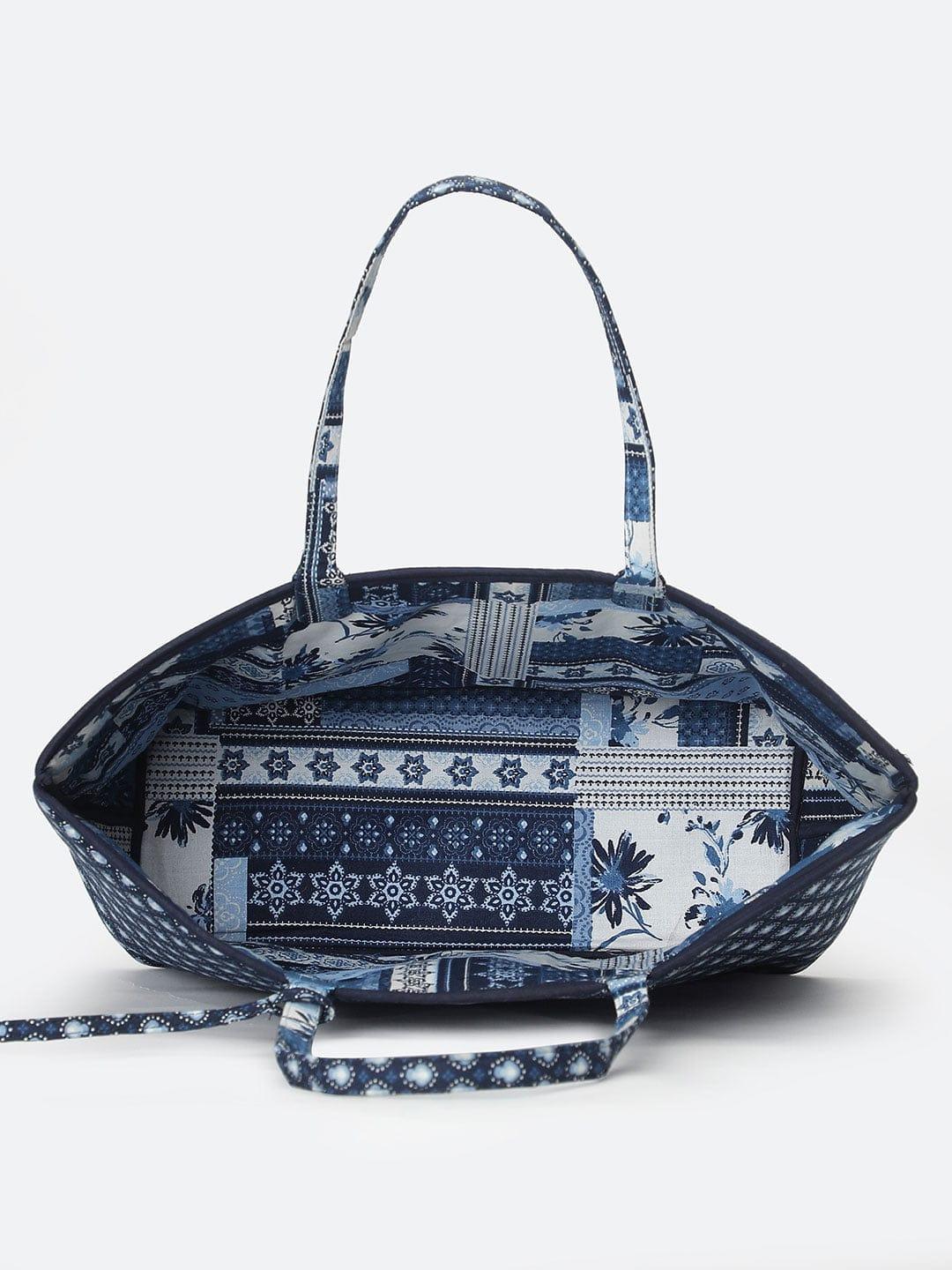 Sapphire Blue Printed Reversible Women Handbag For Chic Style - Image 4