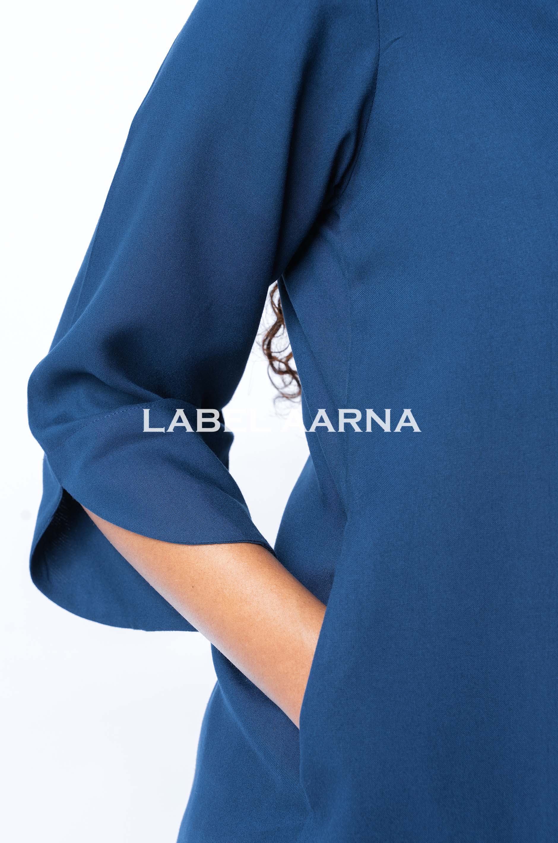 Sapphire Blue Viscose Rayon Shawl Collar With Curved Sleeves Co-Ord Set - Image 5