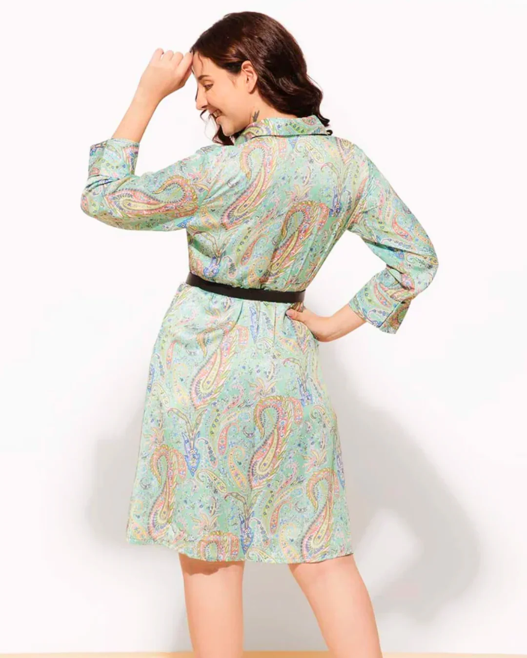 Satin Crepe Collar Buttoned Down Shirt Dress with Belt - Image 9