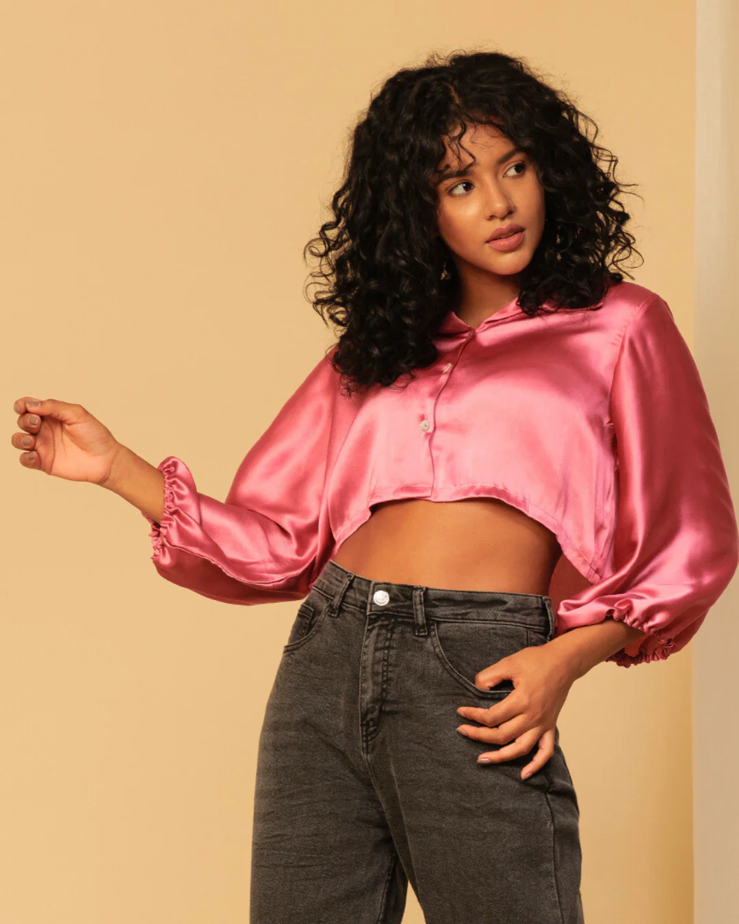 Satin Cropped Shirt for Women – Luxe & Trendy - Image 22