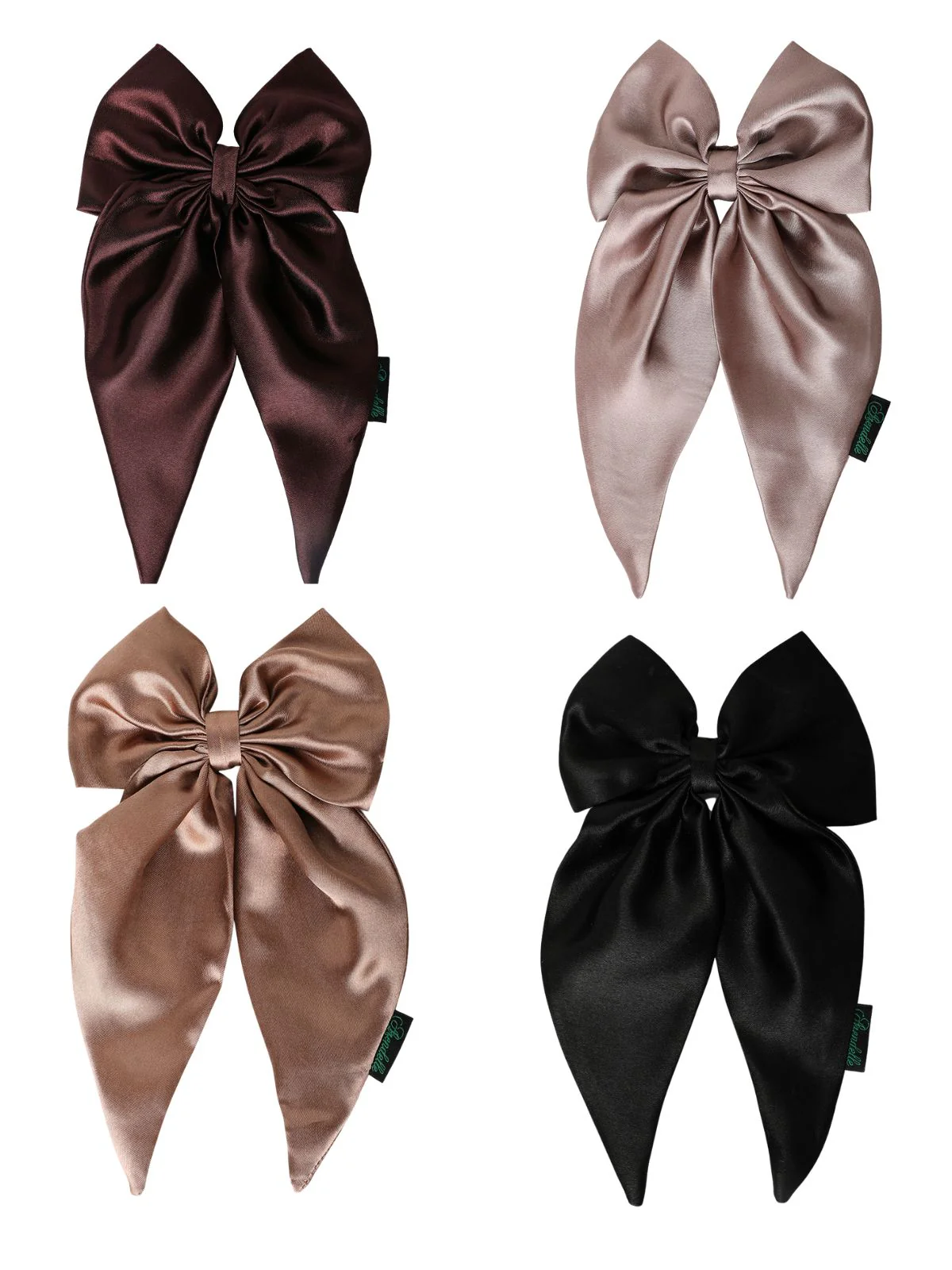 Satin Long Tail Hair Bows Set in Elegant Black & Bronze - Image 3