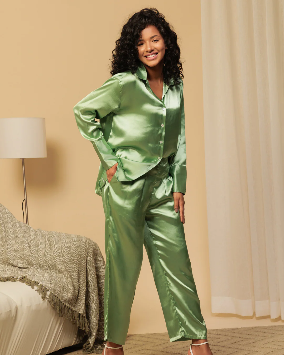 Satin Shirt with Straight Pants 2 Piece Coord Set - Image 22