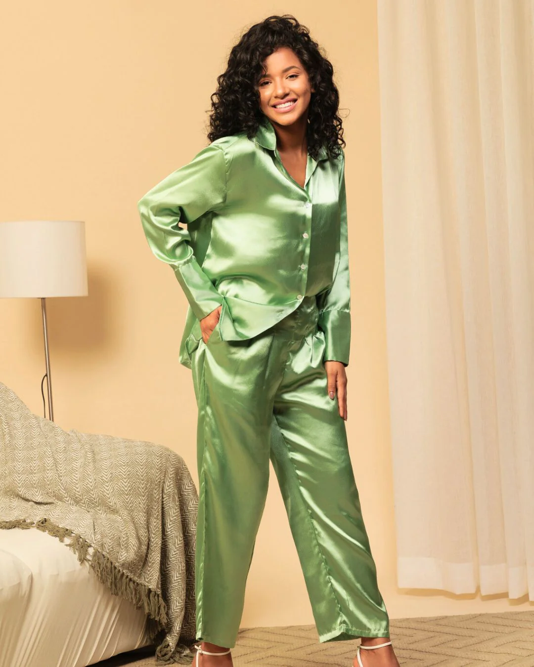 Satin Shirt with Straight Pants 2 Piece Coord Set - Image 28