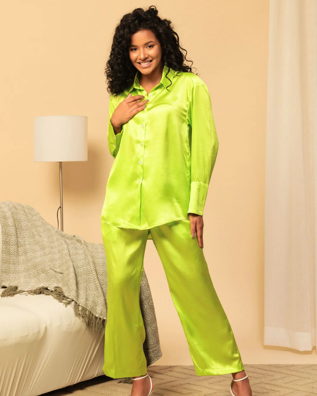 Satin Shirt with Straight Pants 2 Piece Coord Set - Image 32