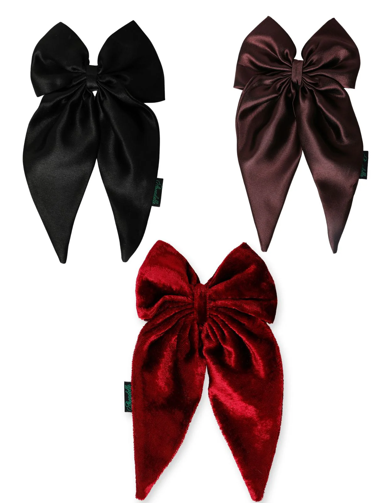Satin Velvet Long Tail Hair Bows: Stylish Combo of 3 - Image 3