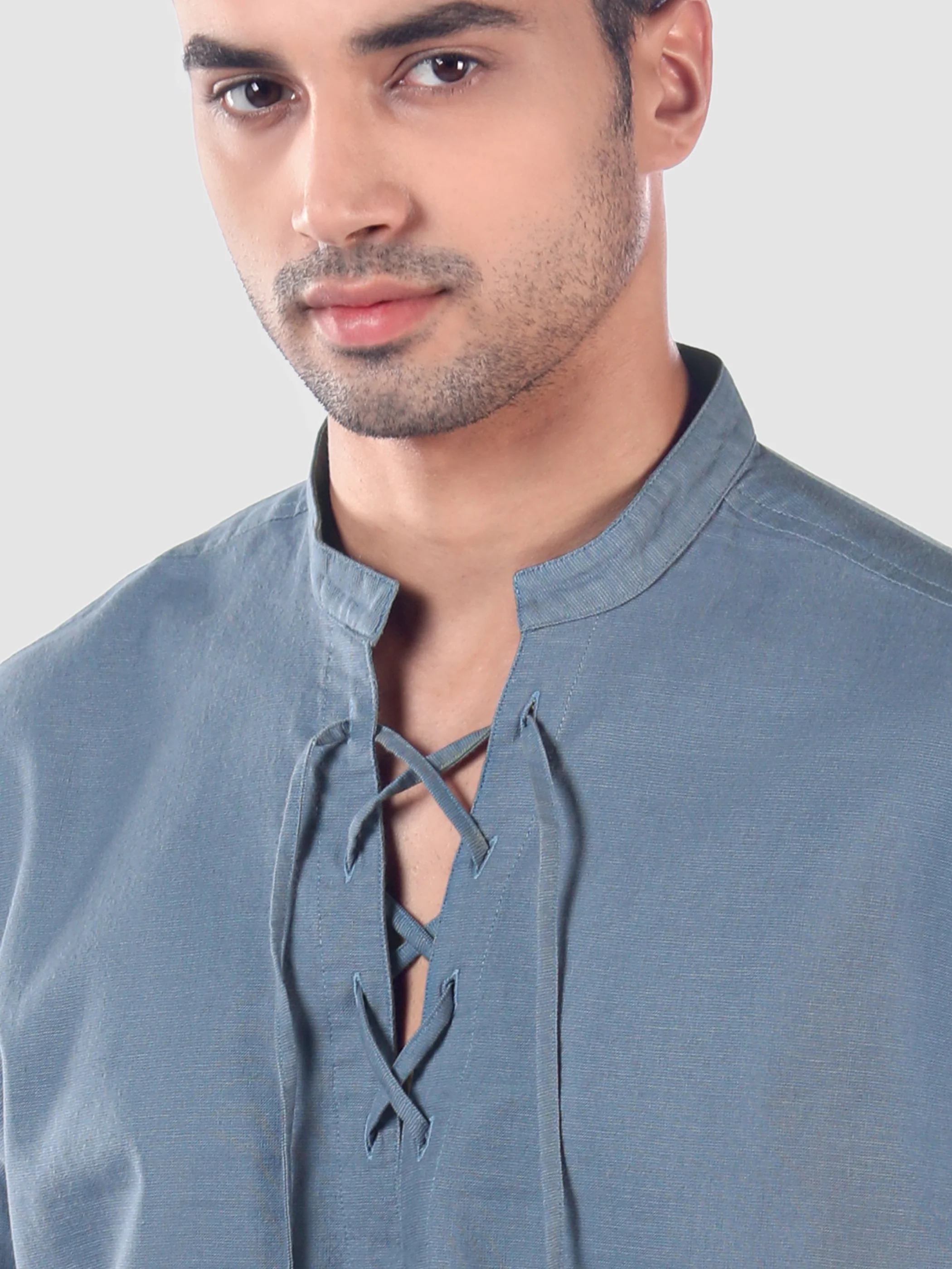 Savoy Blue Oxford Kurta Shirt - Image 4
