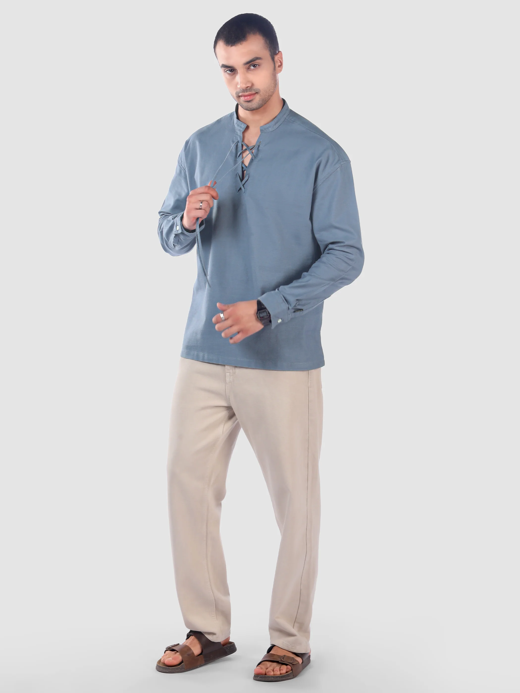 Savoy Blue Oxford Kurta Shirt - Image 5