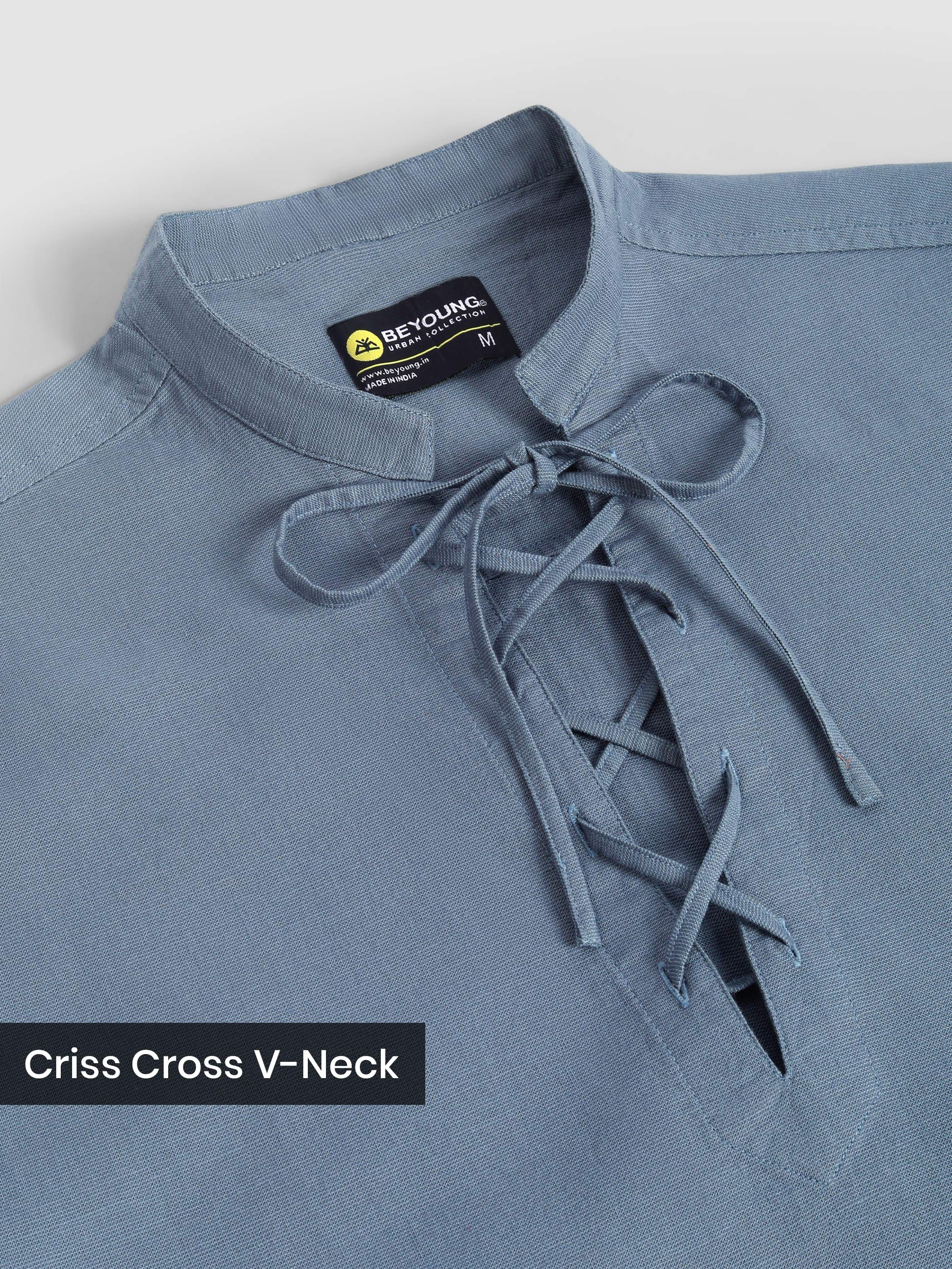 Savoy Blue Oxford Kurta Shirt - Image 7