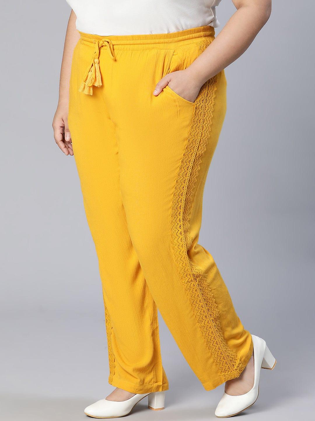 Season Yellow Tie-knotted Laced Women Plus Size Pant - Image 2
