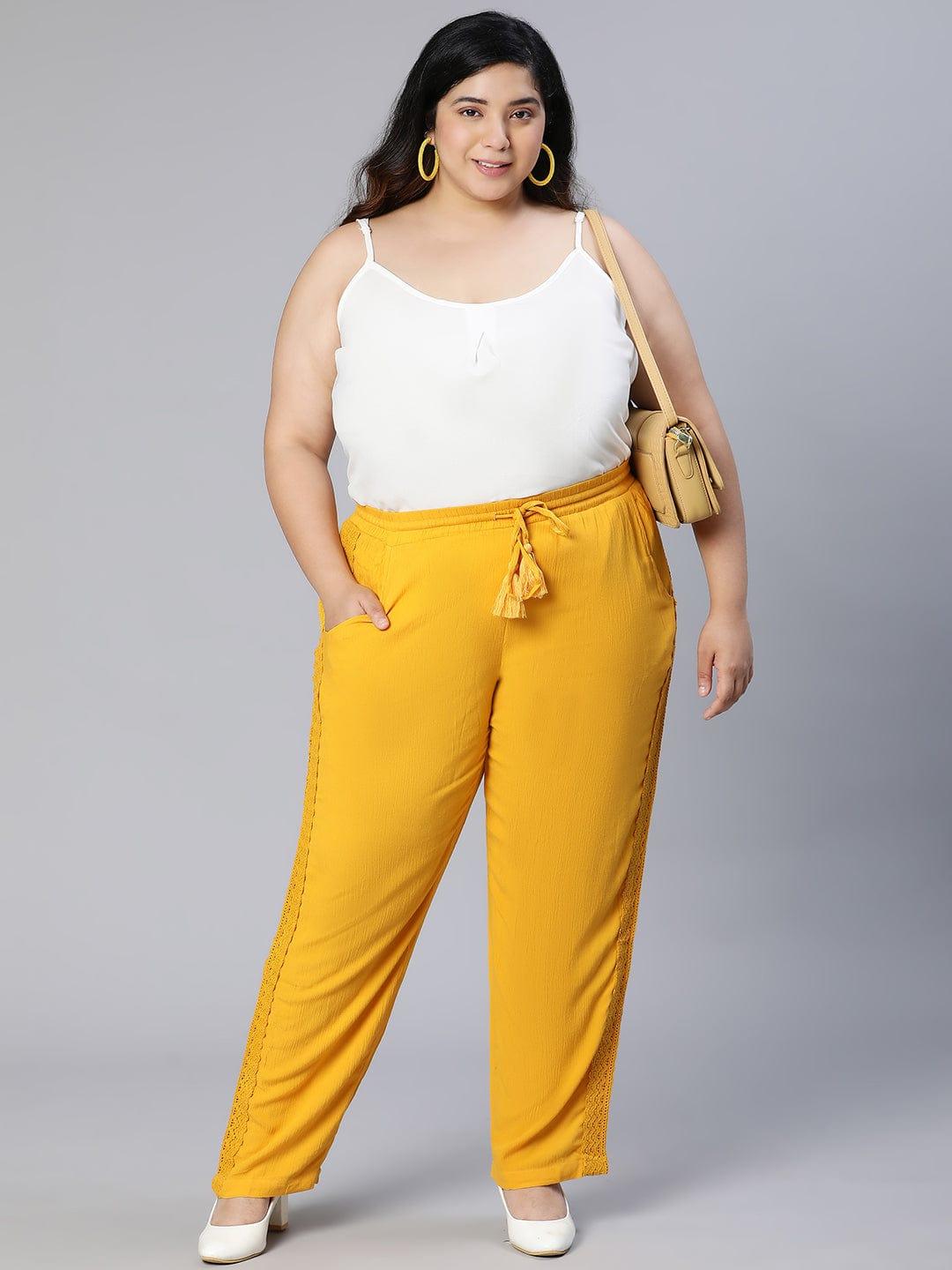 Season Yellow Tie-knotted Laced Women Plus Size Pant - Image 6