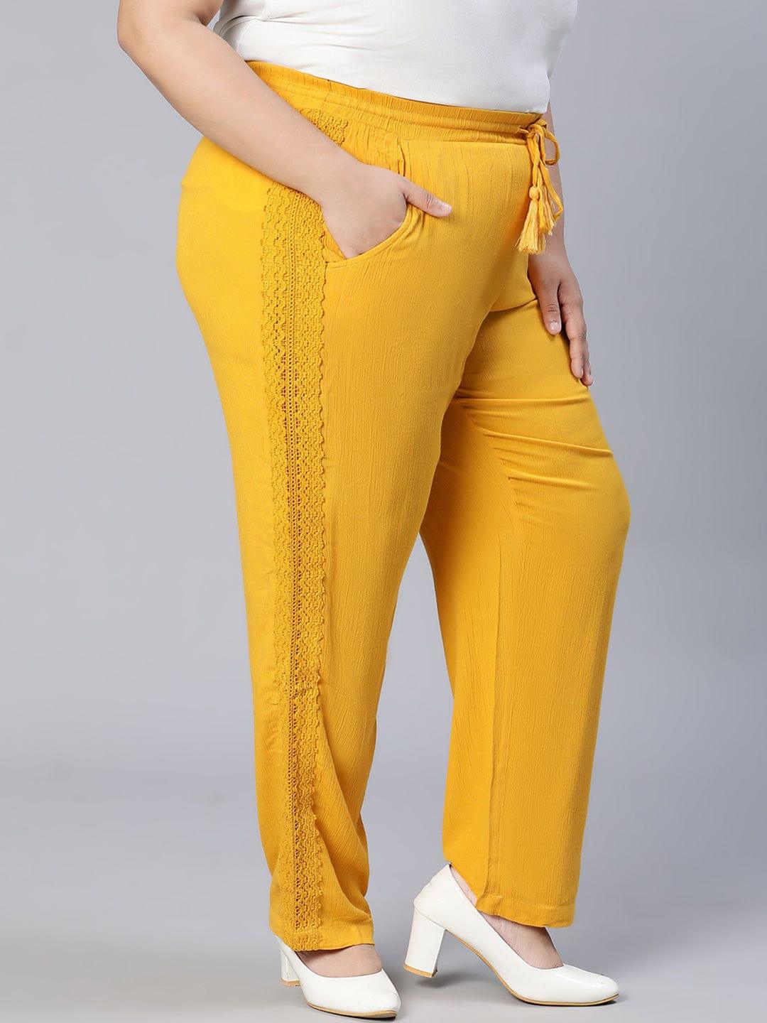 Season Yellow Tie-knotted Laced Women Plus Size Pant - Image 7