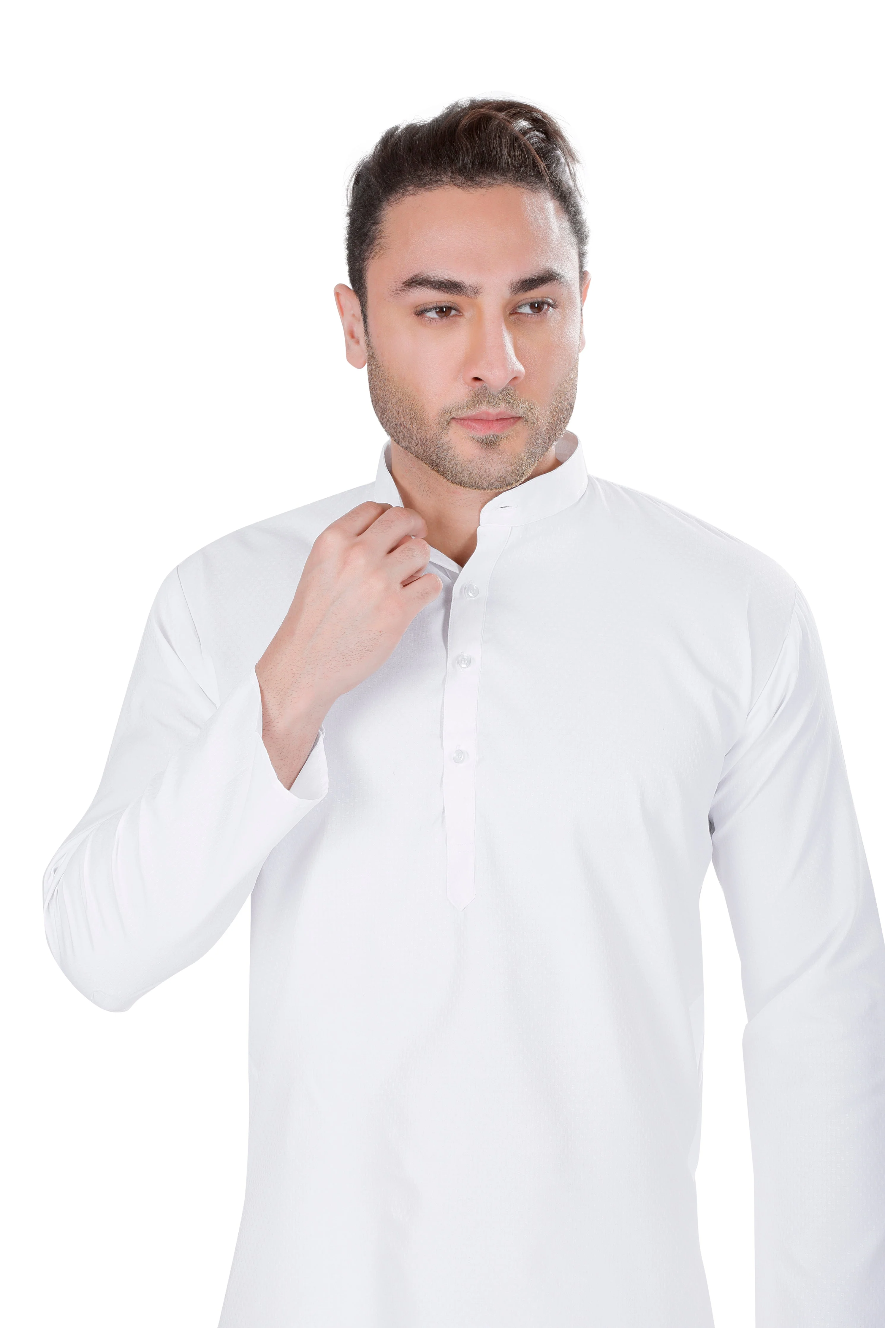 Self Design Cotton Blend Kurta in White - Image 3