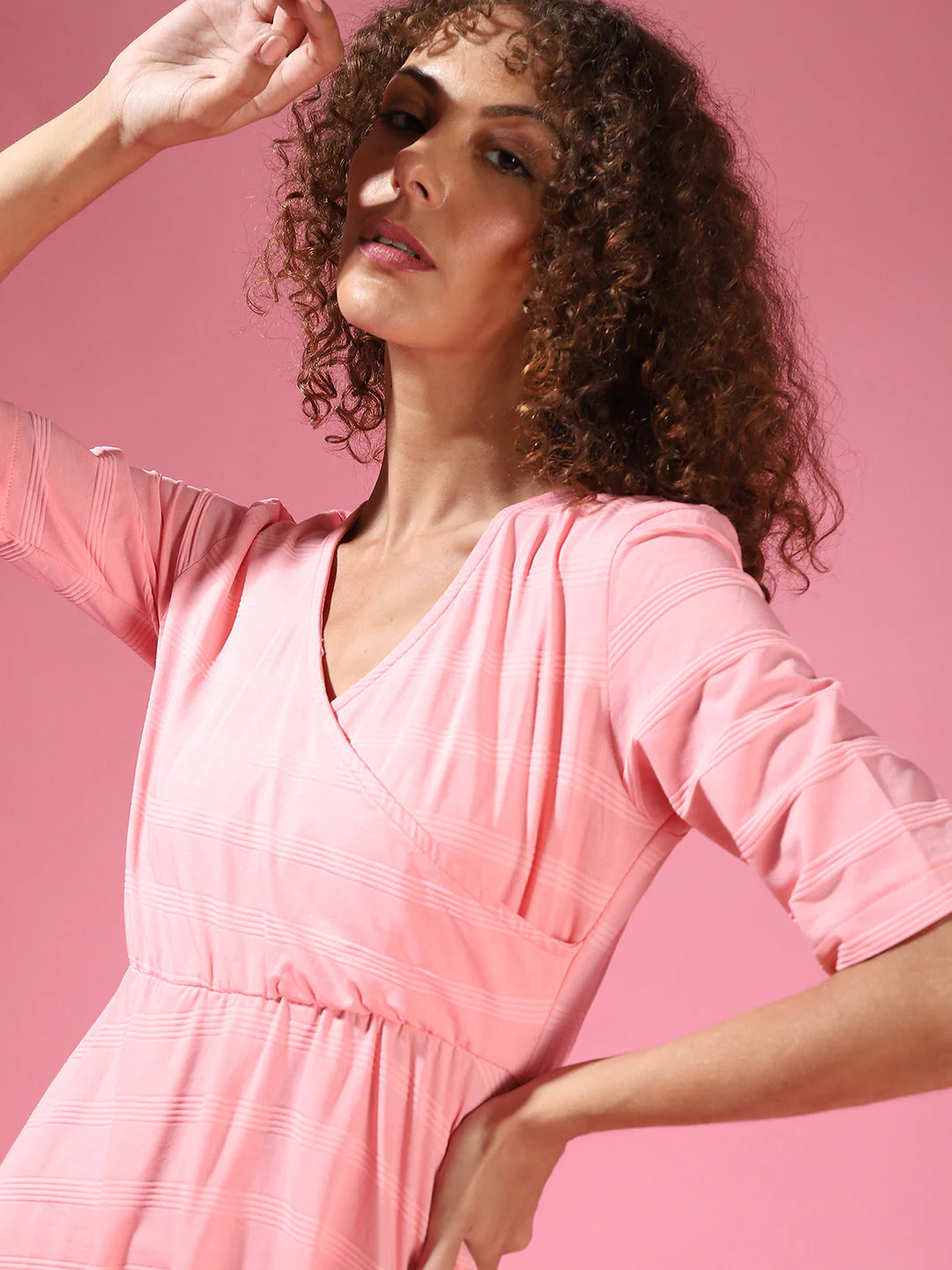 Self-Design Horizontal Striped Dress - Image 6