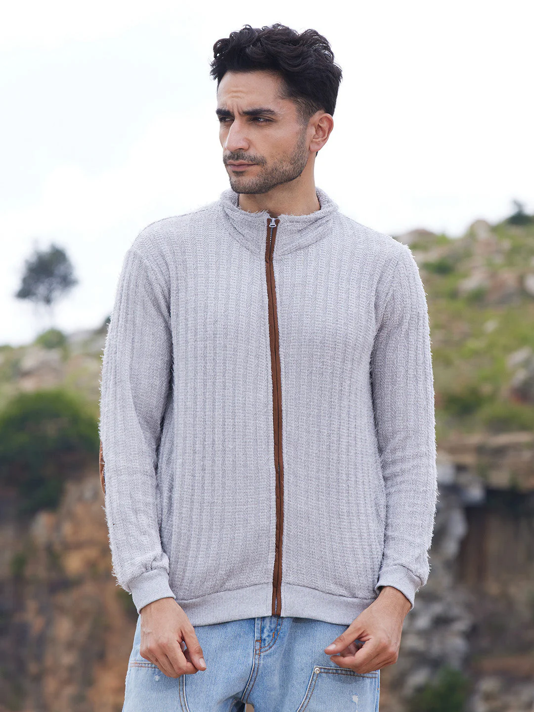 Self-Design Striped Knitted Jacket - Image 2