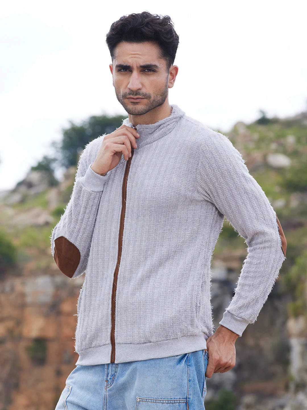 Self-Design Striped Knitted Jacket - Image 3