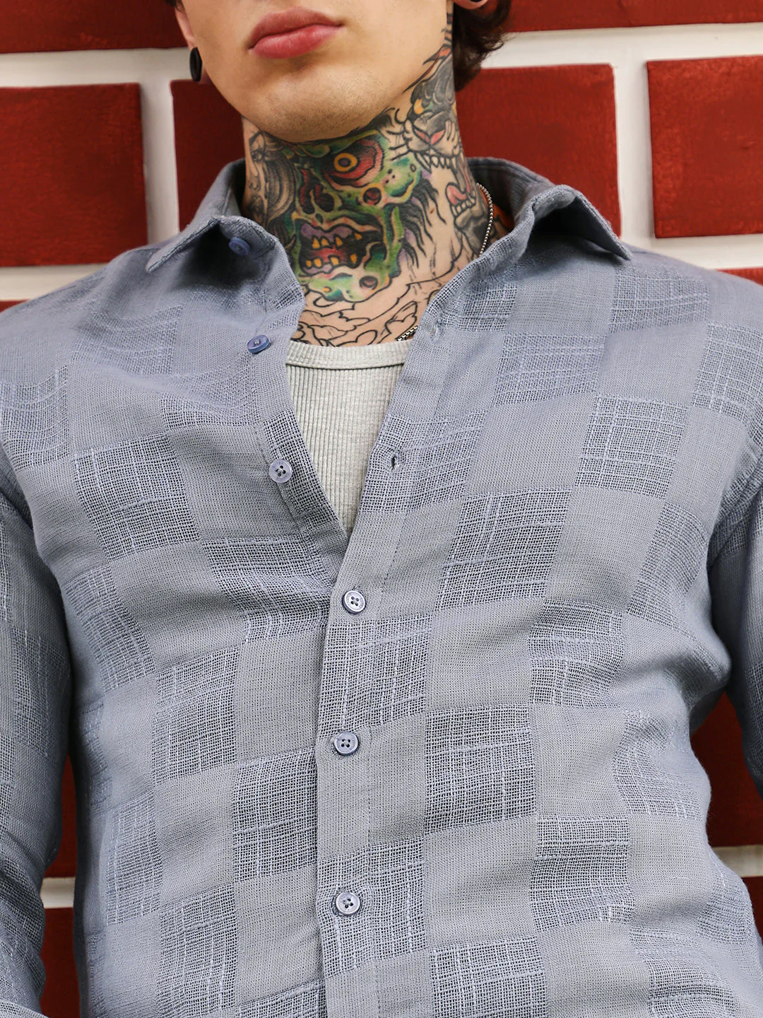 Self-Jacquard Check Shirt - Image 7