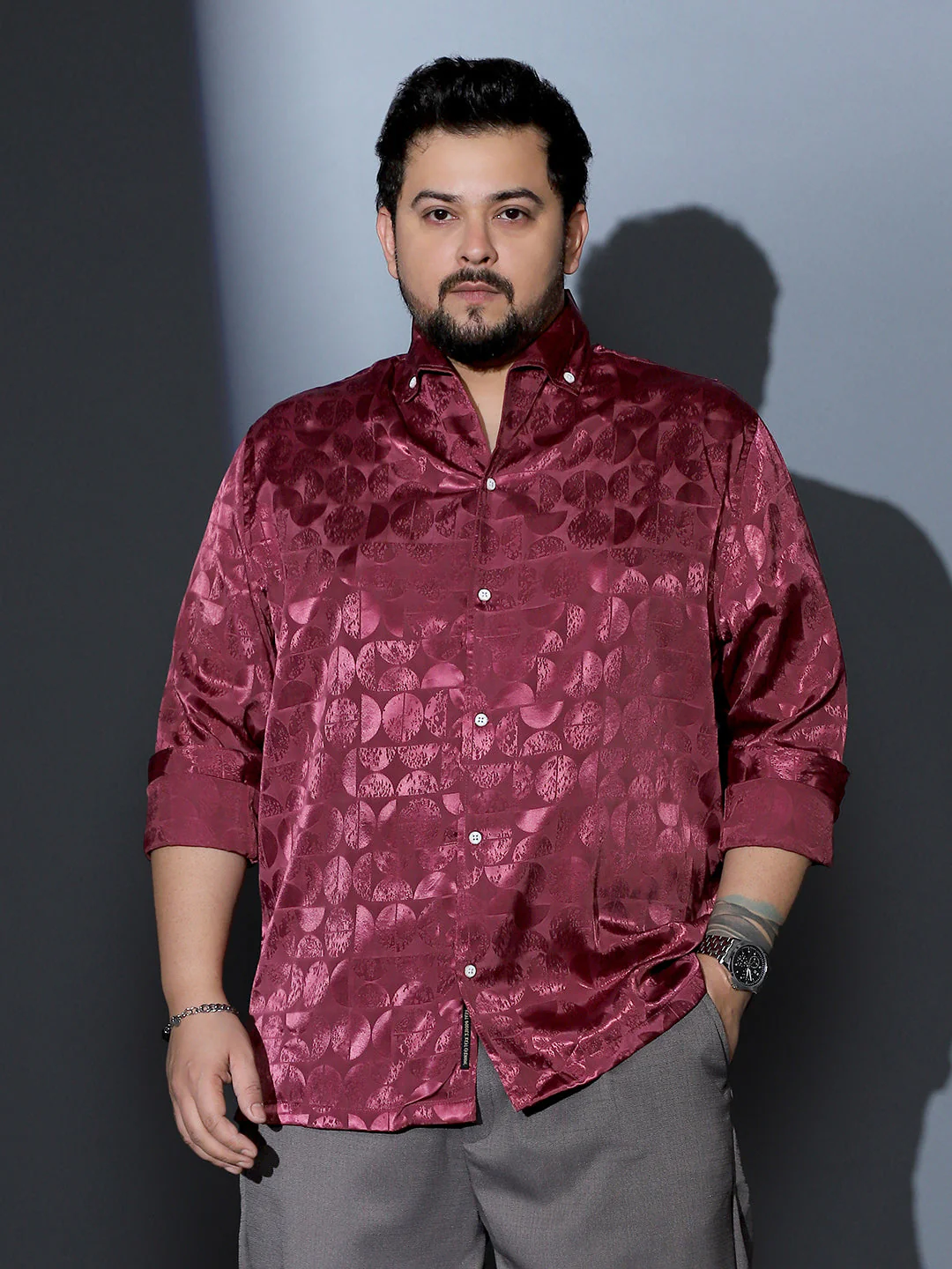 Semicurve-Jacquard Satin Shirt - Image 2