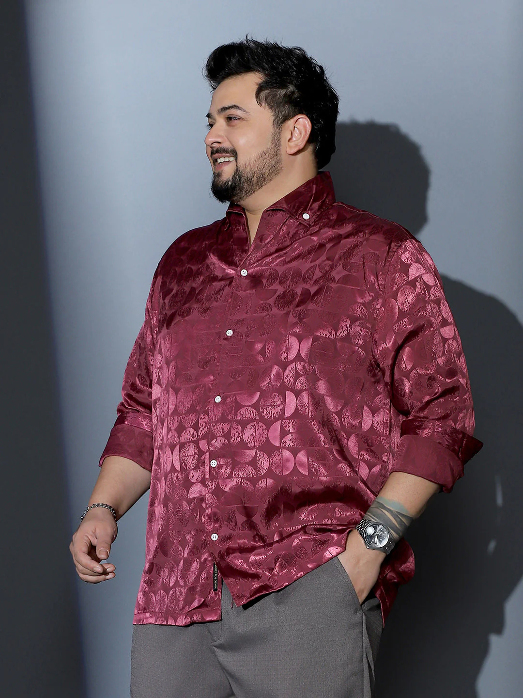 Semicurve-Jacquard Satin Shirt - Image 3