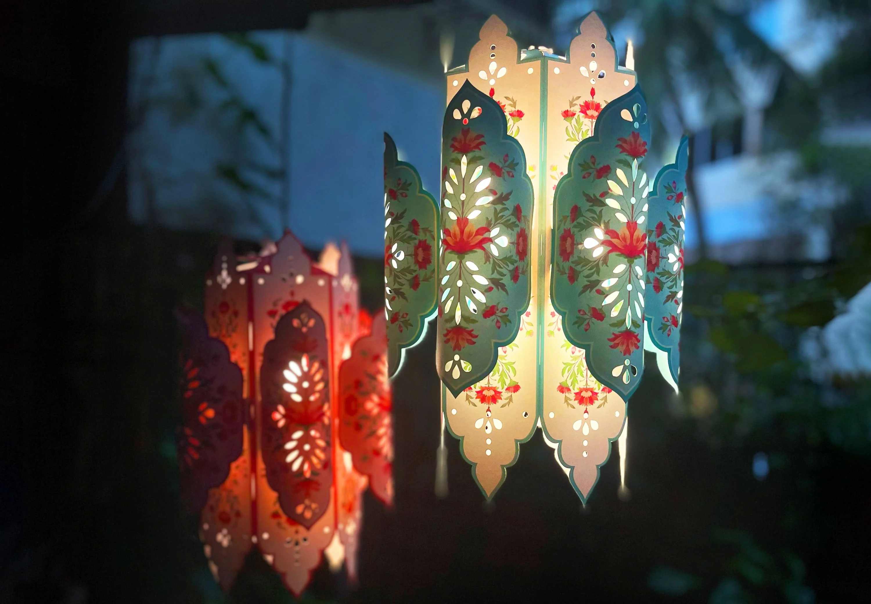 Set of 2: Big Elegant Kandil DIY Paper Lamp Shades PINK and BLUE - Image 11