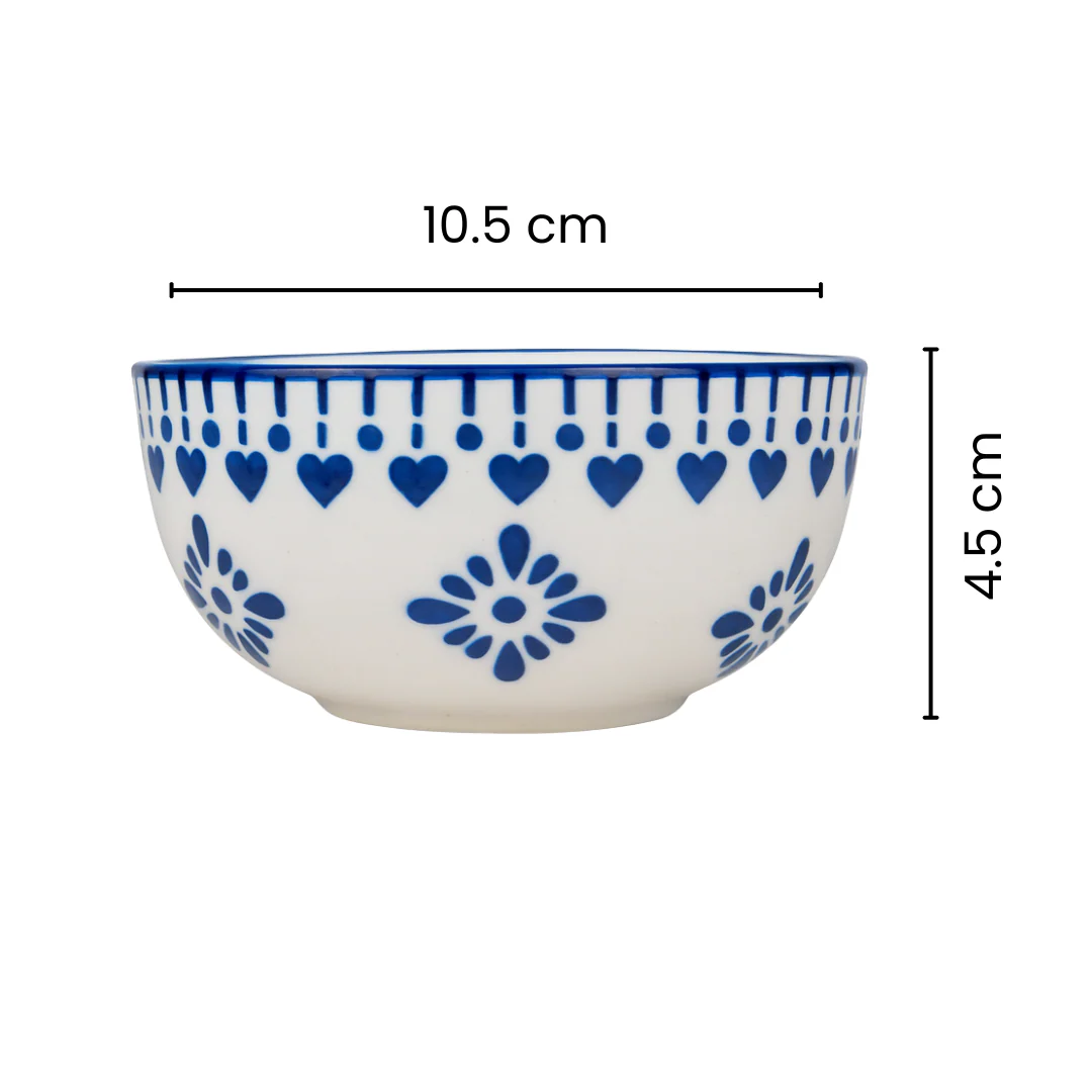 Set of 2 Blue Heart Design Ceramic Bowls | Handcrafted Snack & Dessert Bowls | Premium Kitchenware - Image 4