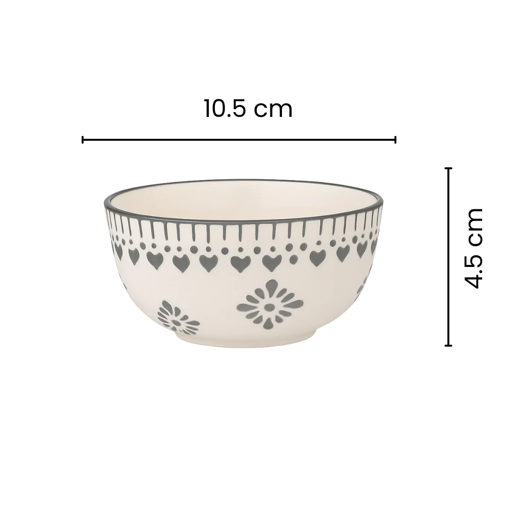 Set of 2 Grey Heart Design Ceramic Bowls | Handcrafted Multipurpose Snack & Dessert Bowls | Premium Kitchenware - Image 4