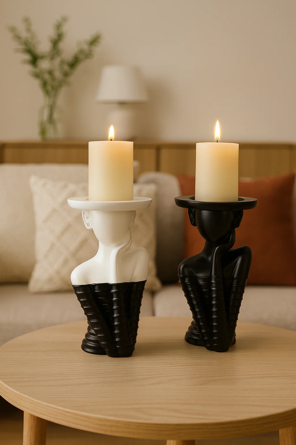 set of 2 Modern Abstract Bust Candle Holder Set – Black & White Sculptural Design, - Image 4
