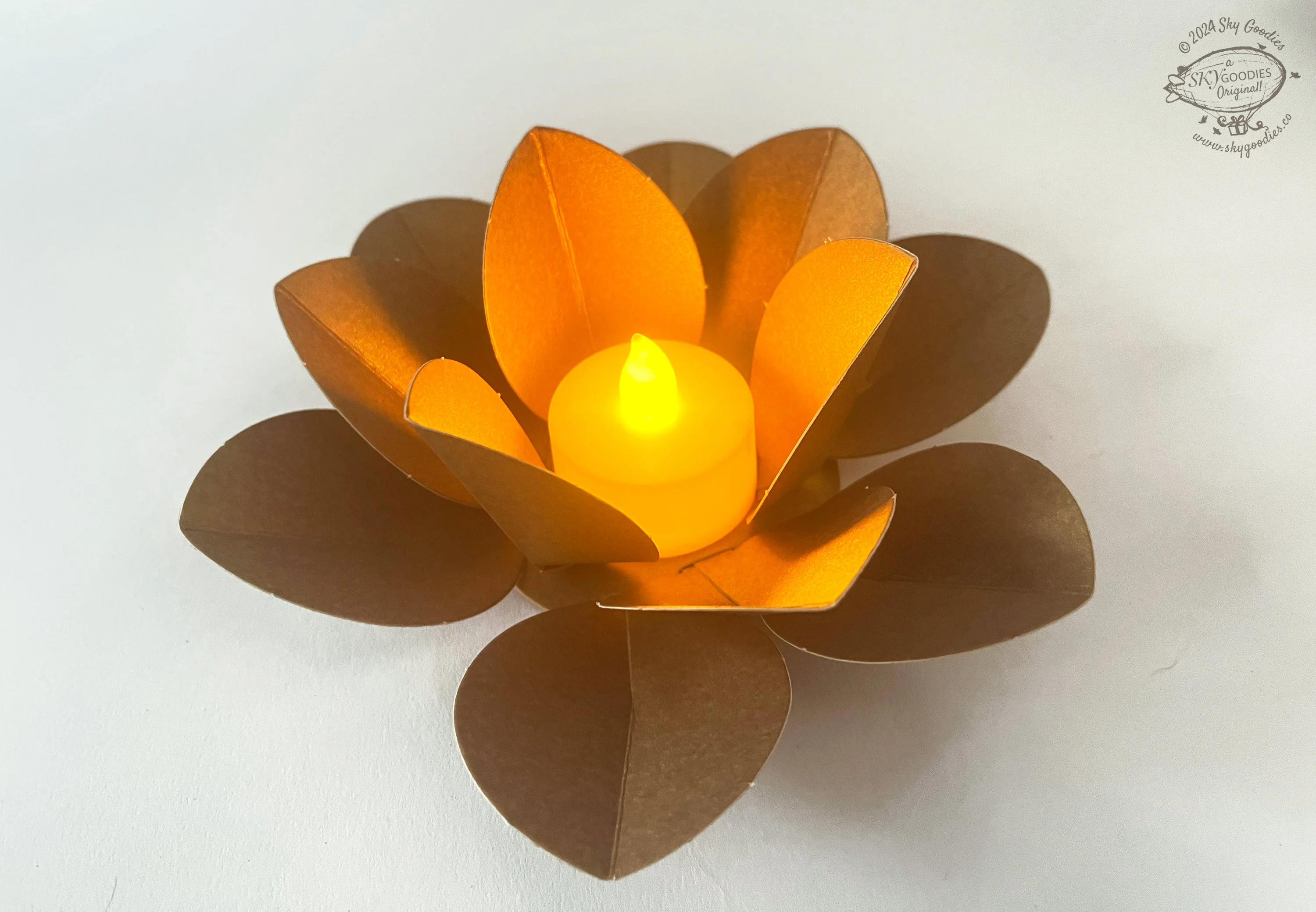 Set of 4 DIY Gold Lotus Tea Light Holders with Electric Tea Lights - Image 2