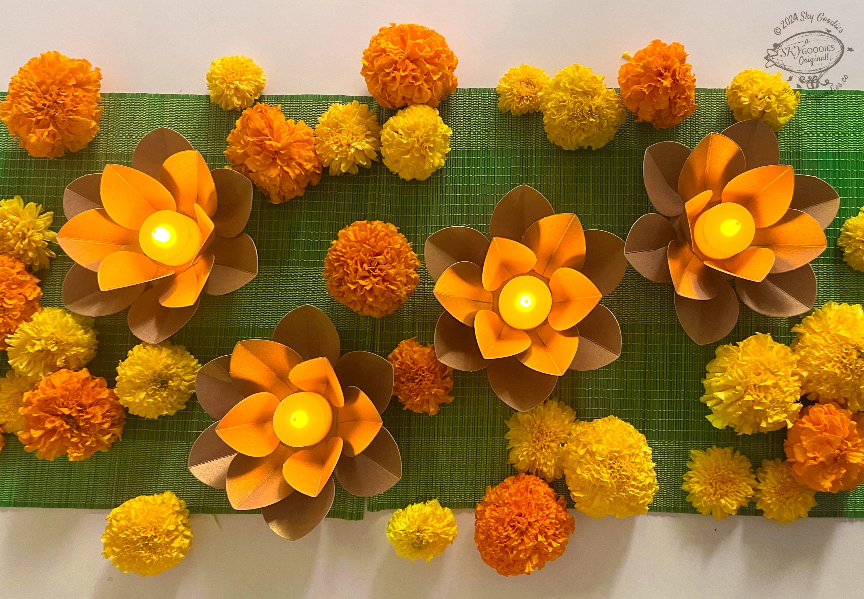 Set of 4 DIY Gold Lotus Tea Light Holders with Electric Tea Lights - Image 3