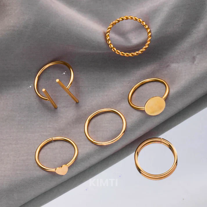 Set Of 6 Gold-Plated Contemporary Stackable Finger Rings - Image 3