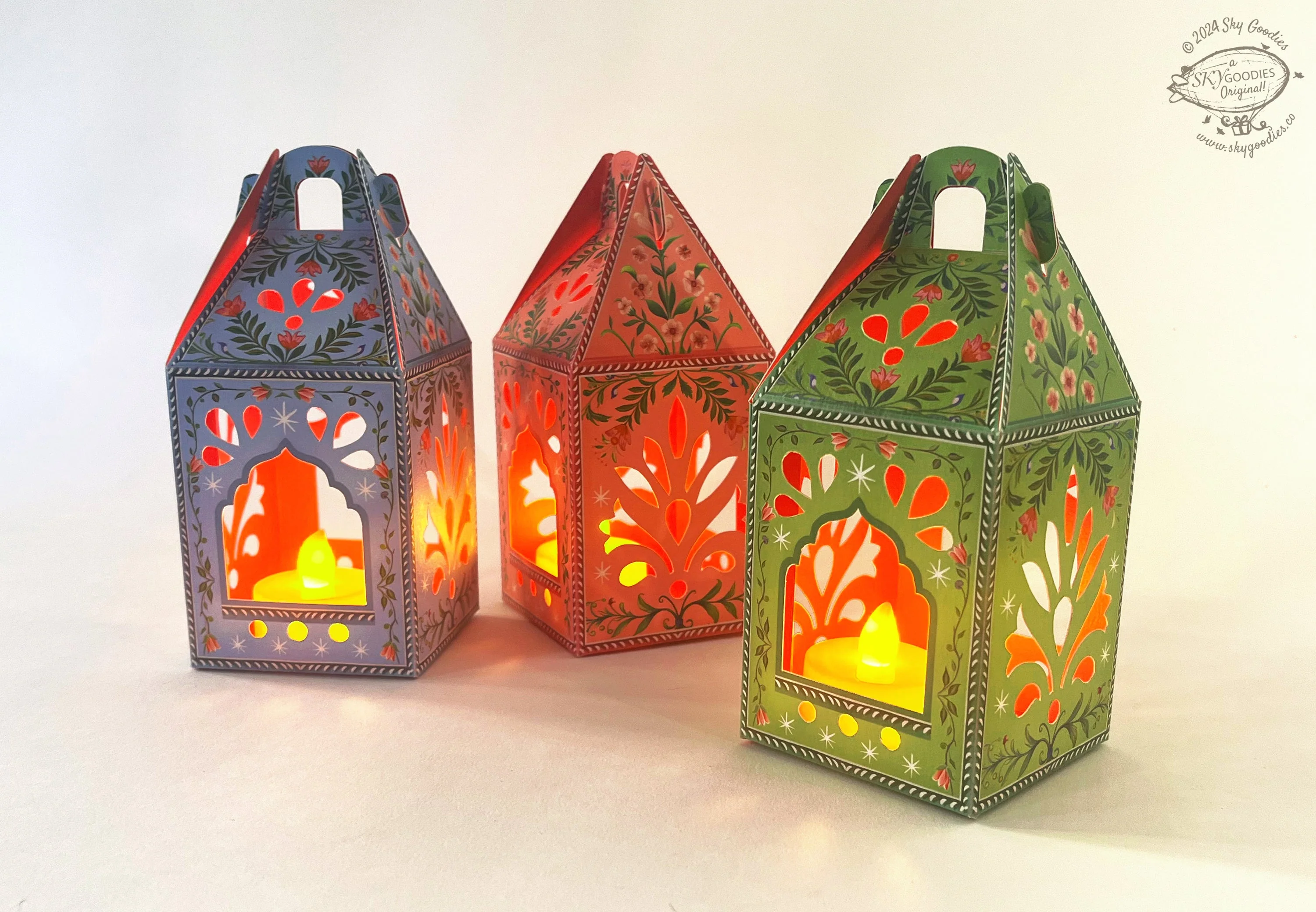 Set of 6 Lantern Tea Light Holders with Electric Tea Lights - Image 7