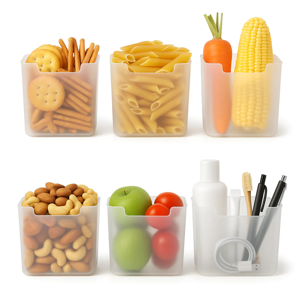 Set of 6 Multipurpose Frosted Plastic Storage Containers | Kitchen, Fridge, Bathroom & Desk Organiser | Compact & Durable Design - Image 4