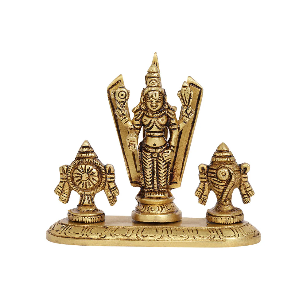 Shankh Chakra Balaji Idol | 100% Pure Brass | Antique Finish - Image 4