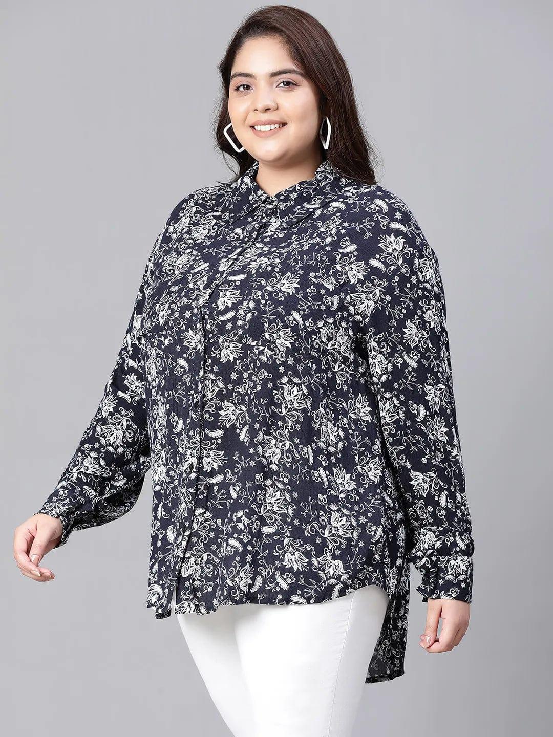 Sheen Black Floral Print Plus Size Women Shirt - Image 3