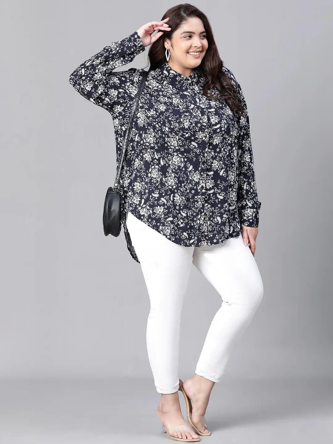 Sheen Black Floral Print Plus Size Women Shirt - Image 6