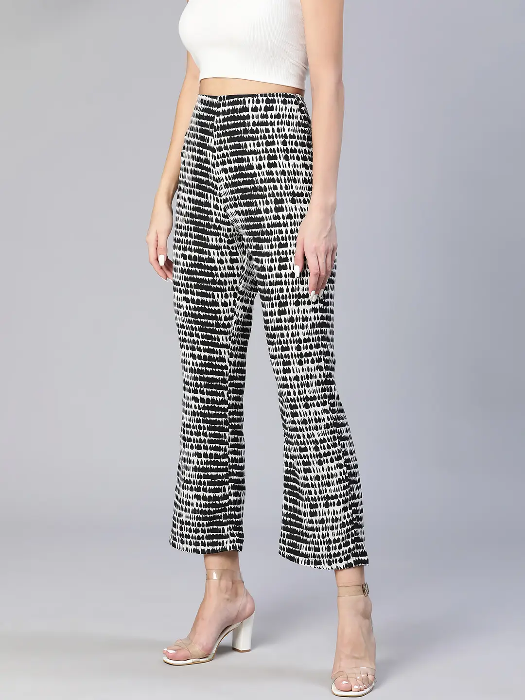 Shelled Black Abstract Print Elasticated Women Pants - Image 3