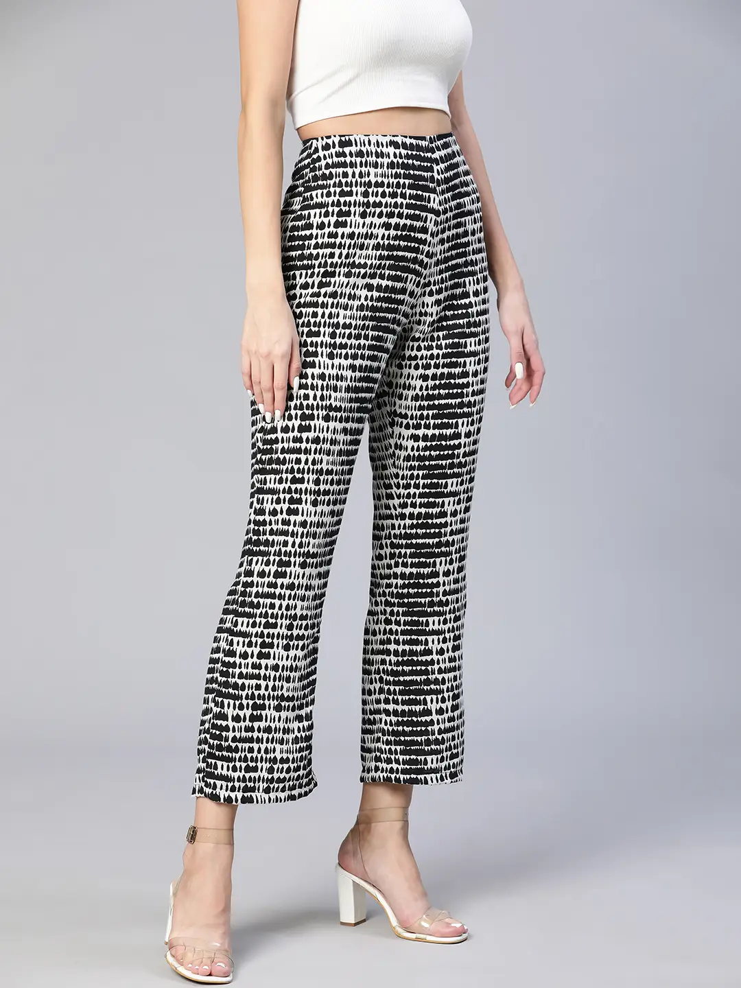 Shelled Black Abstract Print Elasticated Women Pants - Image 4