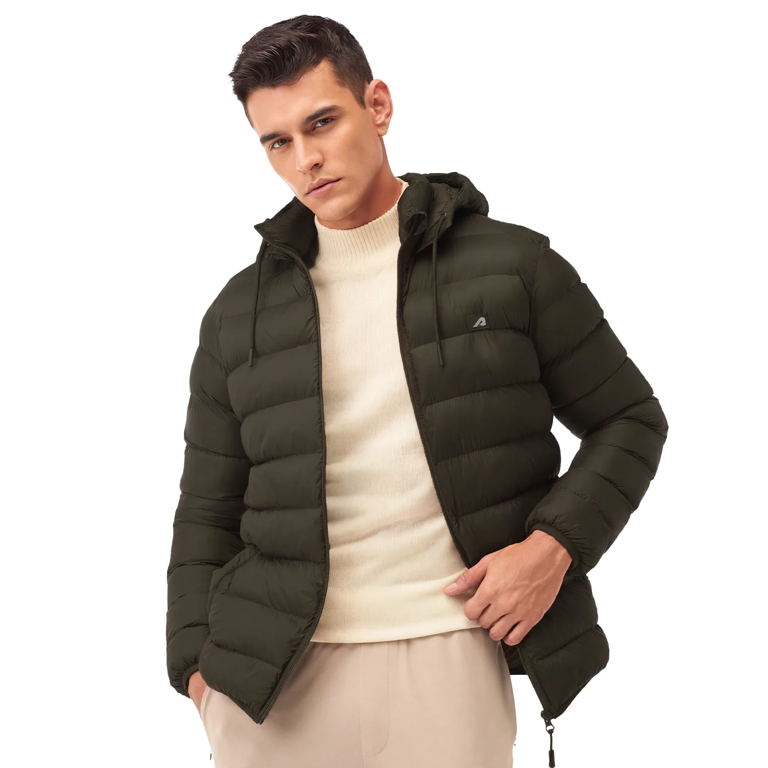 Sherpa Nylon Puffer Jacket -Olive - Image 2