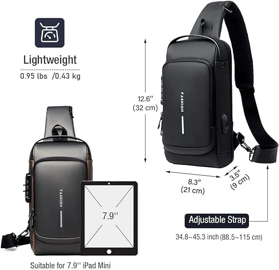 Shield: Anti-Theft Crossbody Messenger Sling Bag Waterproof Gadget Chest Bag with TSA Lock & USB Charging Port for Power Bank Attachment - Image 11