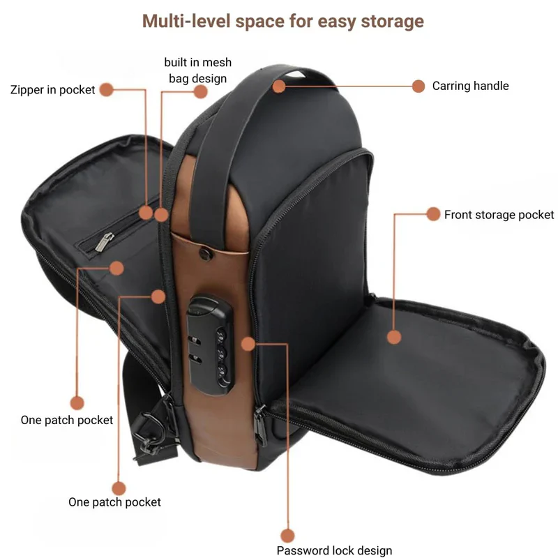 Shield: Anti-Theft Crossbody Messenger Sling Bag Waterproof Gadget Chest Bag with TSA Lock & USB Charging Port for Power Bank Attachment - Image 6