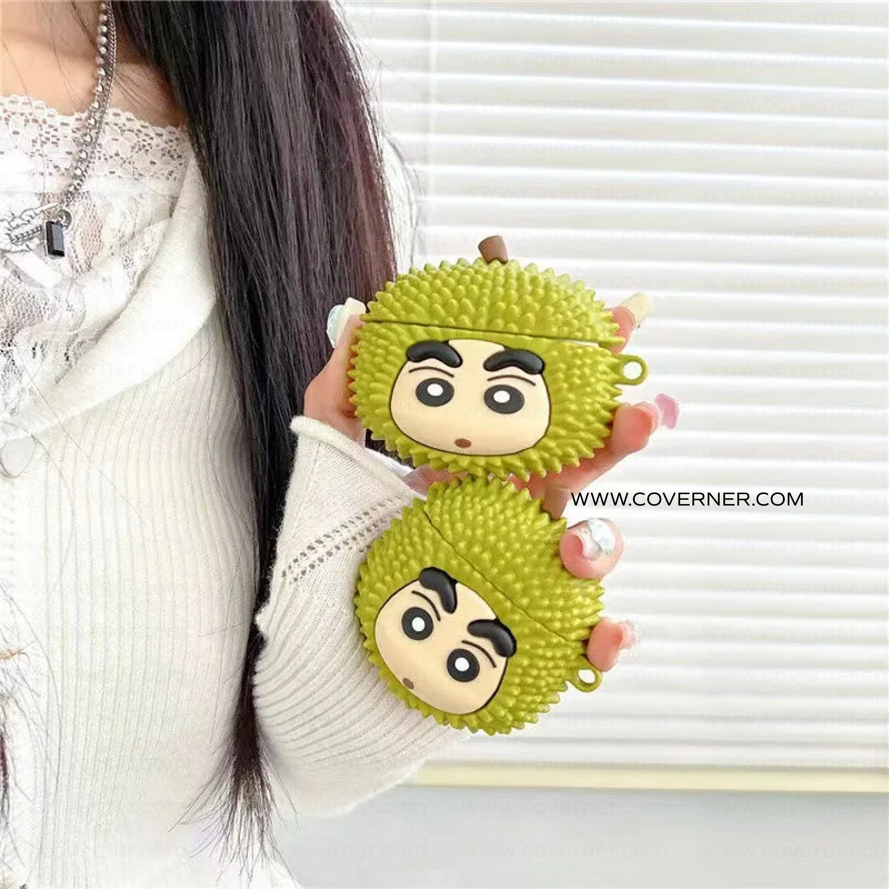 Shinchan Durian Silicone AirPods Case with Hook – Quirky AirPods Cover by Coverner India - Image 7